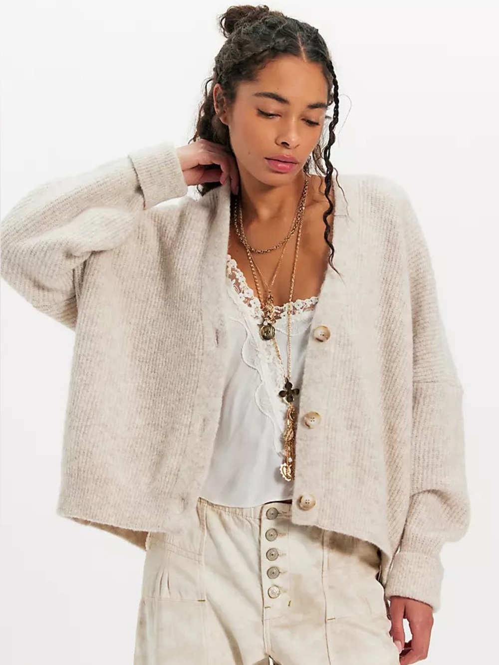 Free people Verona Cardigan Birch heather ivory